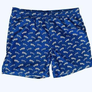 Sero Blue Fishbone Print Swim Trunks Shorts Pockets Mesh Lining Men’s Size XL